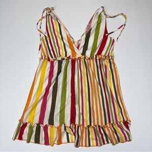Papaya Red and Green Striped Tank with tie back